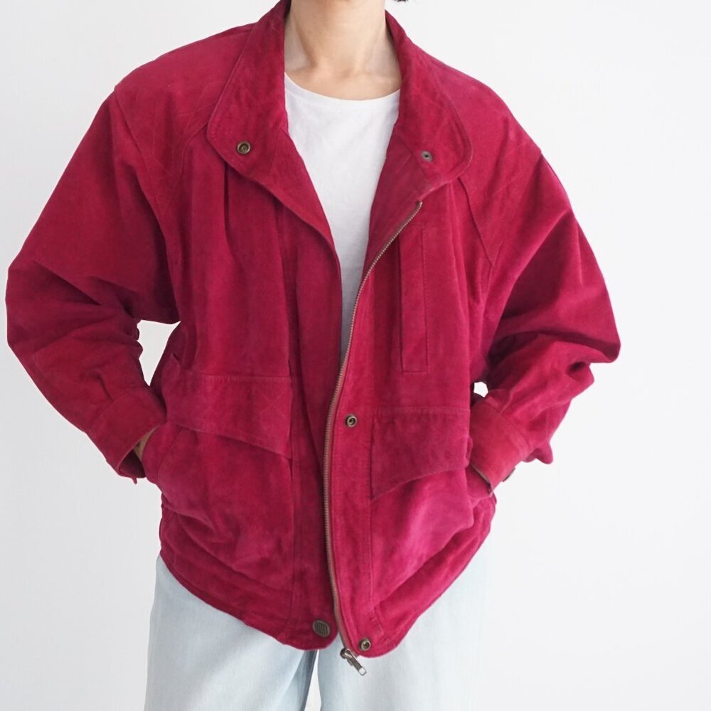 Vintage Just Petites Red Suede Leather Zip Jacket Minimalist Classic Cropped L